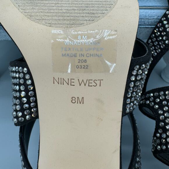 Nine West Adyson Embellished Square Toe Heeled Sandals Black Size 8M - Picture 6 of 10
